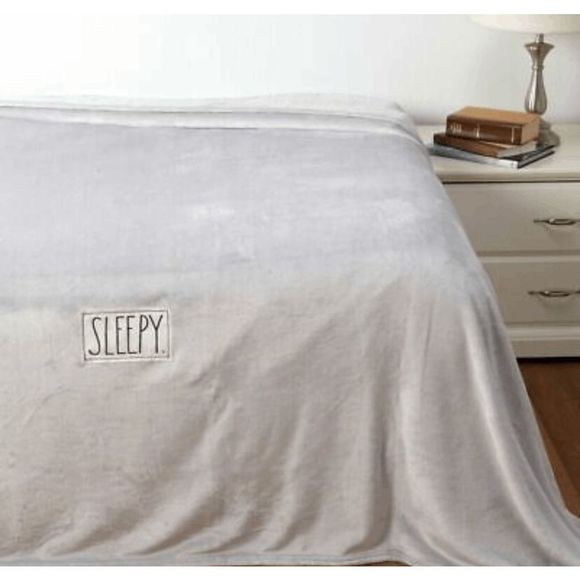 Rae Dunn Bedding Raedunn Gray Sleepy Embroidered Patch Queen Plush